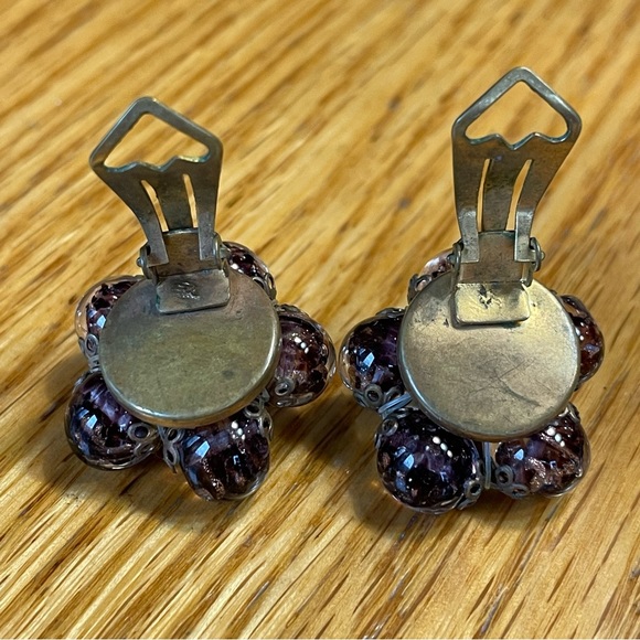VTG Purple Glass Bead Cluster Earrings Clip-on 1” - Picture 4 of 7